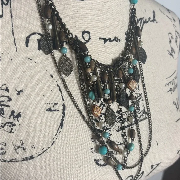 Faux Turquoise Layered Bib Necklace - Picture 3 of 5